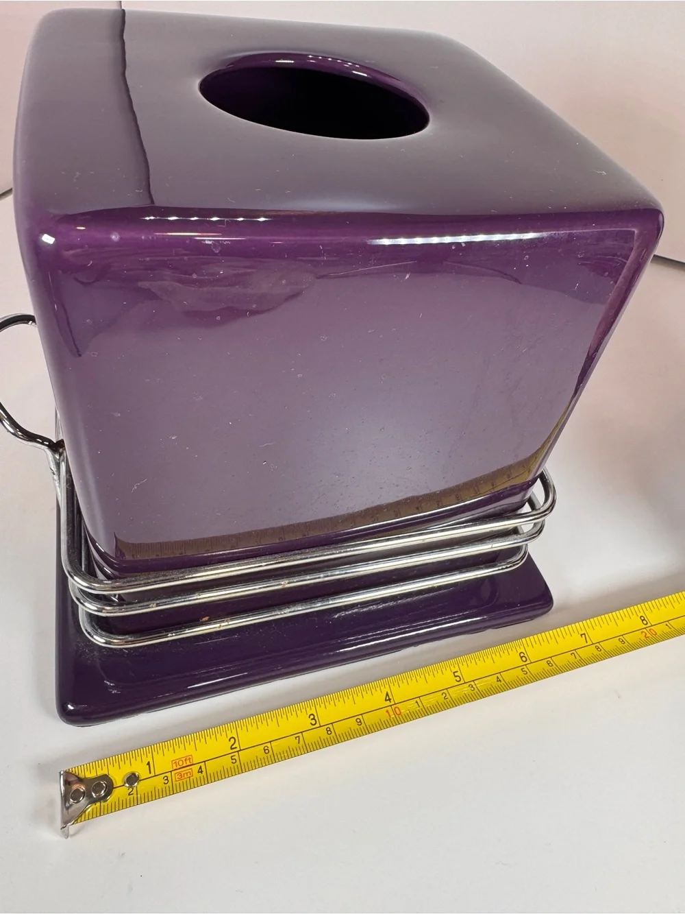 Gorgeous Vintage Deep Purple Y2K 90’s Ceramic Metal Tissue Box Holder With Base
